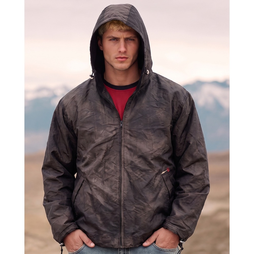 🍁Vintage Sims Snowboards Jacket Mens M Bronze Charcoal Hooded Windbreaker Y2K